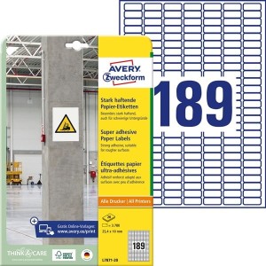 Etykiety papierowe do trudnych powierzchni Avery Zweckform, A4, 20 ark./op., 25,4 x 10 mm; białe /L7871-20/