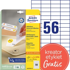 Etykiety papierowe  96x50,8mm białe AVERY ZWECKFORM ULTRA GRIP usuwalne 25+5ark 30 etykiet /L6027REV-25/