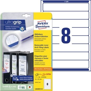 Usuwalne etykiety na segregatory Avery Zweckform; A4, 30 ark./op., 34x192mm /L6060REV-20/