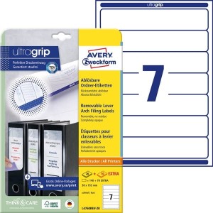 Usuwalne etykiety na segregatory Avery Zweckform; A4, 30 ark./op., 38x192mm /L4760REV-20/