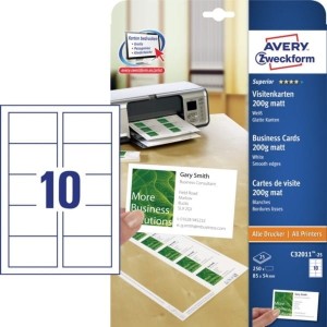 Wizytówki QuickClean do personalizacji; 85 x 54 mm, 5000 szt., 200 g, matowe, białe, Avery Zweckform /C32011-500/