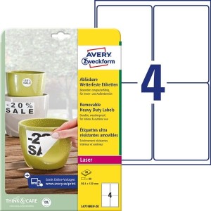 Etykiety Avery Zweckform Usuwalne Heavy Duty 99, 1x129 Białe Poliestrowe 20ark A4