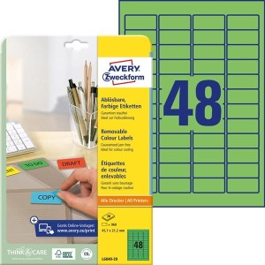 Etykiety usuwalne kolorowe Avery Zweckform, 45,7 x 21,2 mm, 960 etykiet, zielone /L6040-20/