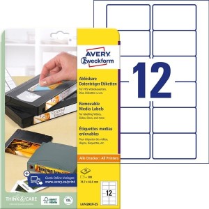 Etykiety Avery Zweckform Usuwalne Na Kasety Wideo 78,7 x 46,6 Białe 25szt /L4742REV-25/