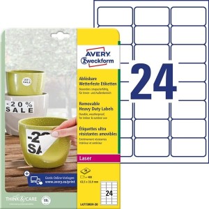Etykiety Avery Zweckform Usuwalne Heavy Duty 63,5x33, 9 Białe Poliestrowe 20ark A4 /L4773REV-20/