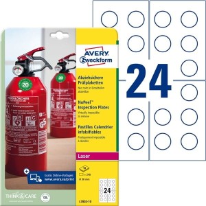 Tabliczki inspekcyjne No Peel Avery Zweckform, A4, 10 ark./op., 240 et./op.; O30mm; białe /L7802-10/
