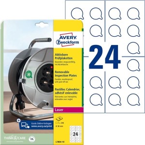 Usuwalne Tabliczki Inspekcyjne Avery Zweckform Średnica 20mm Białe 480 Etykiet 10 Arkuszy /L7804-10/