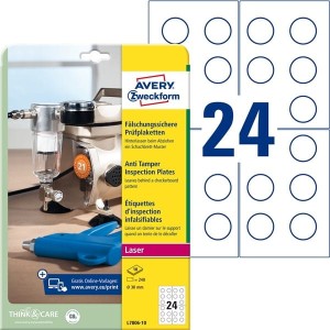 Tabliczki Inspekcyjne Plomby Avery Zweckform Średnica 30mm Białe 240 Etykiet 10 Arkuszy /L7806-10/