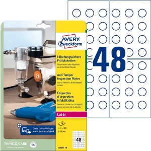 Tabliczki Inspekcyjne Plomby Avery Zweckform Średnica 20mm Białe 480 Etykiet 10 Arkuszy
