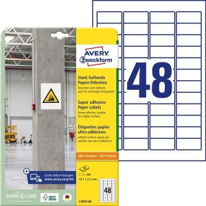 Etykiety papierowe do trudnych powierzchni Avery Zweckform, A4, 20 ark./op., 45,7 x 21,2mm; białe /L7873-20/