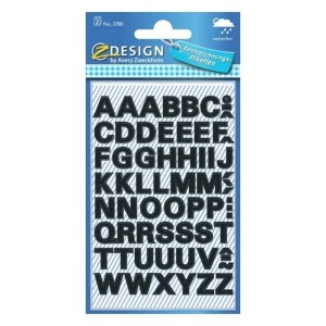 Naklejki Z DESIGN-litery  (38 pkt./9,5 mm) czarne-wodoodporne AVERY ZWECKFORM 130szt. /3780/