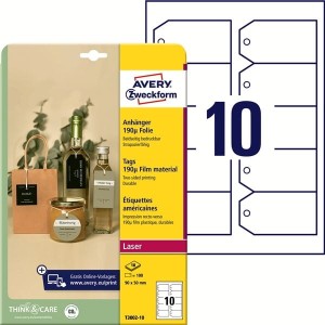 Etykiety/zawieszki foliowe 90x50 białe 190µ AVERY ZWECKFORM ścięte rogi 10 arkuszy 100 etykiet /T3002-10/