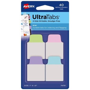 Zakładki indeksujące 25,4x38mm PP 4x10szt. pastelowe AVERY ZWECKFORM ULTRA TABS usuwalne 40szt. /74761/