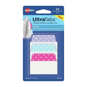 Zakładki indeksujące 50,8x38,1mm PP 3x8szt. kolorowe pastelowe kropki AVERY ZWECKFORM ultra tabs usuwalne 24szt. /74773/