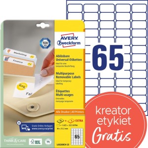 Etykiety papierowe  96x50,8mm białe AVERY ZWECKFORM ULTRA GRIP usuwalne 25+5ark 30 etykiet /L6026REV-25/