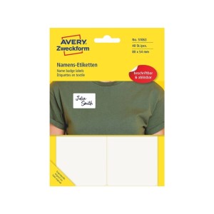 Etykiety/identyfikator do nadruku samoprzylepny imienny 80x54mm biały AVERY ZWECKFORM sztuczny jedwab 10 arkuszy 40 etykiet /51063/