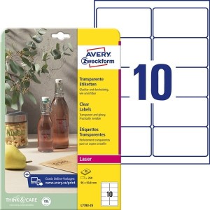 Etykiety przezroczyste Crystal Clear Avery Zweckform; A4, 25 ark./op., 96 x 50,8 mm /L7783-25/