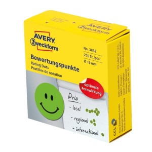 Etykiety kółka do zaznaczania Avery Zweckform 19mm "Uśmiechnięta Buźka", zielone 250 etykiet /3858/