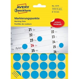 Kółka do zaznaczania kolorowe Avery Zweckform; 1056 etyk./op., O18 mm, niebieskie /3375/