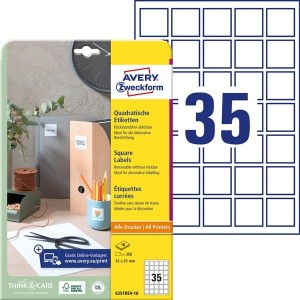 Etykiety papierowe 35x35 AVERY ZWECKFORM usuwalne białe 10 ARK 350 etykiet /6251REV-10/