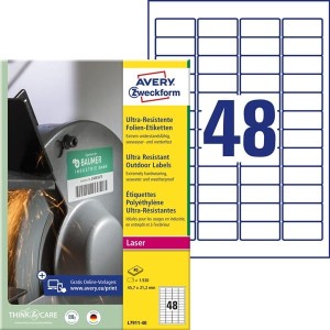 Etykiety polietylenowe 45,7x21,2 ultra wytrzymałe wodoodporne AVERY ZWECKFORM trwałe białe 40ark 1920 etykiet /L7911-40/ !dostępność 05-12-2022!