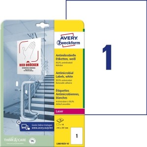 Folia samoprzylepna antydrobnoustrojowa (antybakteryjna) usuwalna 210x297mm AVERY ZWECKFORM biała 10 arkuszy 10 etykiet /L8001REV-10/