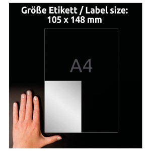 Etykiety poliestrowe 105x148 znamionowe AVERY ZWECKFORM trwałe srebrne 20 arkuszy 80 etykiet /L6134-20/