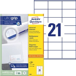 Etykiety uniwersalne Avery Zweckform trwałe  70 x 41 mm, 2100 etykiet  /3481/