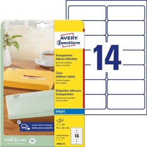 Etykiety adresowe Avery Zweckform 99,1 x 38,1 mm (do kopert DL) 350 etykiet, przezroczyste /J8563-25/