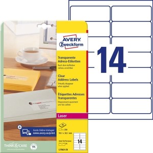 Etykiety adresowe przezroczyste Avery Zweckform; A4, 25 ark./op., 99,1 x 38,1 mm /L7563-25/