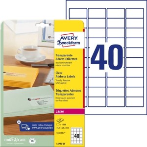 Etykiety adresowe Avery 45,7 x 25,4 mm, 1000 etykiet, przezroczyste Avery Zweckform /L4770-25/