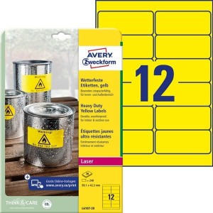 Wytrzymałe etykiety Heavy Duty 99,1 x 42,3 mm, 240 etykiet, żółte Avery Zweckform /L6107-20/ 	