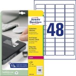 Etykiety zabezpieczające - plomby Avery Zweckform; A4, 20 ark./op., 45,7 x 21,2 mm, białe, poliestrowe  /L6113-20/