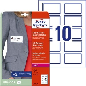 Samoprzylepne identyfikatory do zadruku Avery Zweckform; A4, 20 ark./op., 80 x 50 mm, niebieska ramka, sztuczny jedwab /L4787-20/