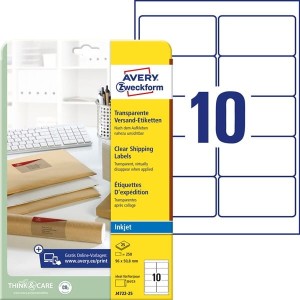 Etykiety adresowe Avery Zweckform 96 x 50,8, 250 etykiet, przezroczyste /J4722-25/