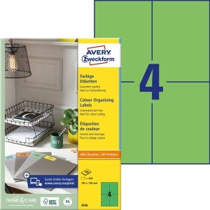 Etykiety trwałe kolorowe Avery Zweckform; A4, 100 ark./op., 105 x 148 mm, żółte /3458/